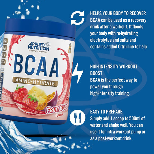Applied Nutrition Bcaa Powder - Branched Chain Amino Acids Bcaas Supplement, Amino Hydrate Intra Workout & Recovery Energy Drink (450G - 32 Servings) (Lemon & Lime)