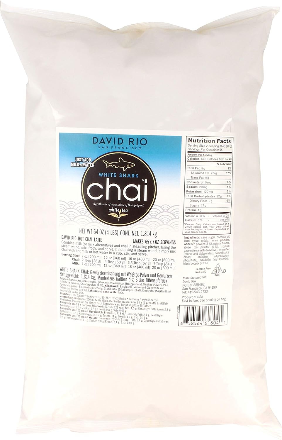 David Rio White Shark Chai Mix, 64 Ounce (Pack Of 1)
