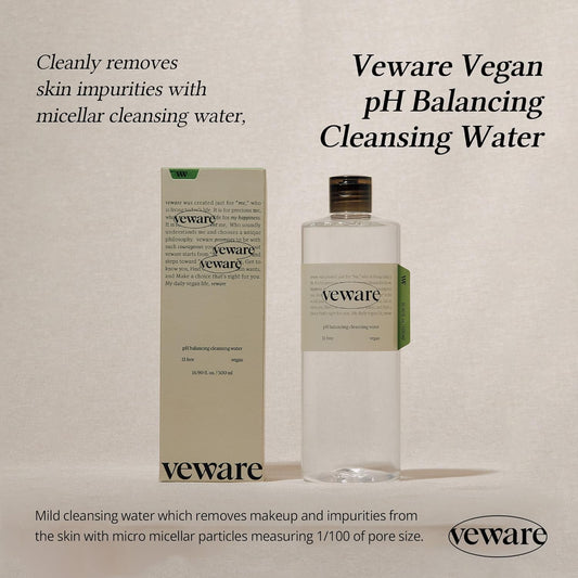 Vegan Ph Balancing Cleansing Water Micellar Water 100% Vegan Formula Make Up Remover, For Soothing And Moisturizing Cleansing, Unscented, Hypoallergenic 500Ml 16.90 Fl.Oz