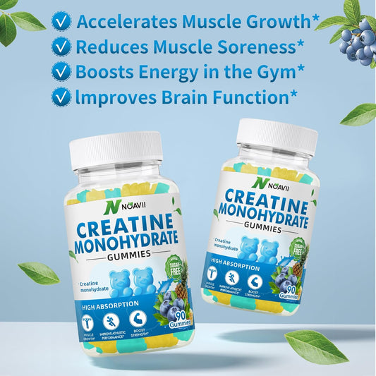 Creatine Monohydrate Gummies 5000Mg For Men & Women, Chewables Creatine Monohydrate For Muscle Strength, Muscle Builder, Energy Boost, Pre-Workout Supplement(90 Count)-Blueberry Pineapple