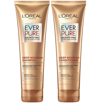 L'Oreal Paris Everpure Sulfate Free Shampoo And Conditioner Set - Triple Action Hydration For Brittle Or Color Treated Hair, Apricot Oil Infused, 8.5 Fl Oz (Set Of 2)