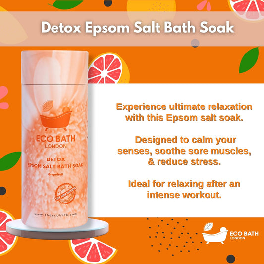 Detox Epsom Salt Bath Soak – Made In Uk | Magnesium Bath Salts With Grapefruit Essential Oil | Epsom Salts For Detox & Skin Care - 2.2 Lb (1Kg)