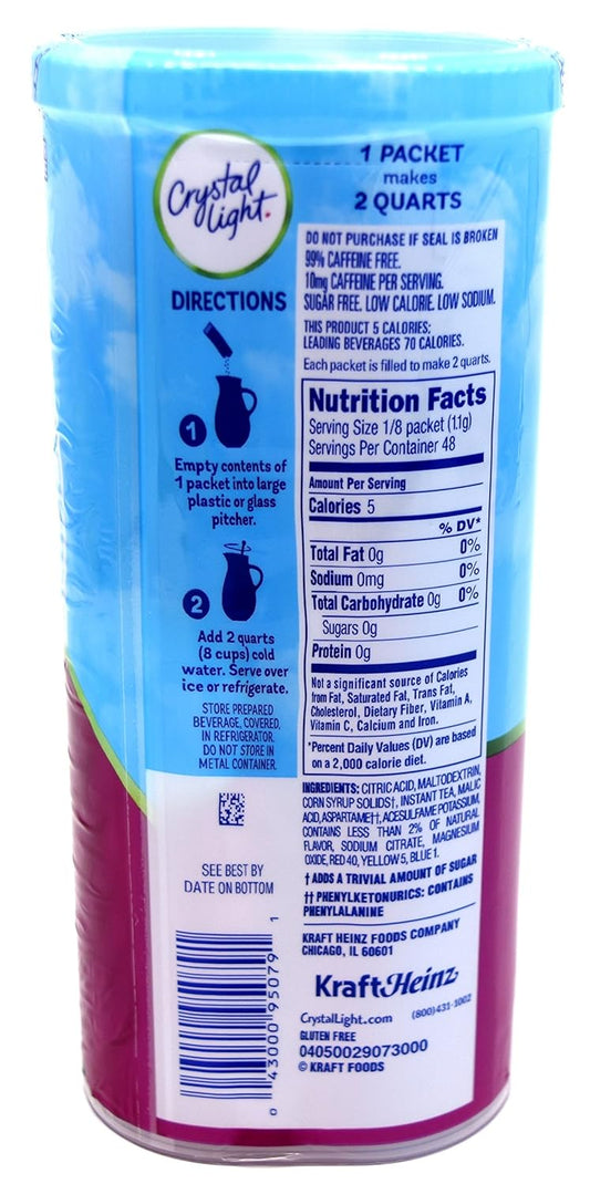 Crystal Light Raspberry Tea, Made With Black Tea, (12-Quart) 1.6-Ounce Canisters (Pack Of 6)
