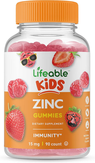 Lifeable Zinc Kids Gummies - 15 mg - Great Tasting Natural Flavor Vitamin Supplement - Gluten Free Vegetarian GMO Free Chewable - for Healthy Skin and Immune Support - for Children (90 Count)