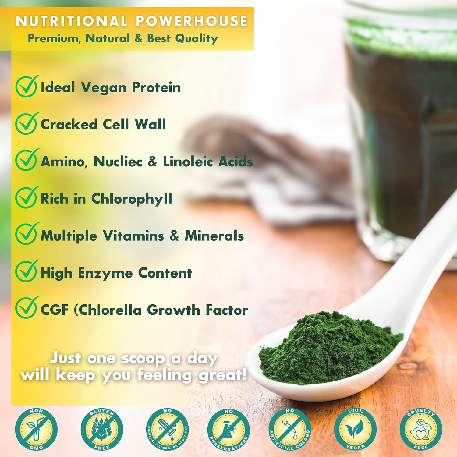 Sunlit Best USDA Organic Chlorella Powder - Green Algae, Raw & Vegan Source Of Protein & Chlorophyll | Non GMO & Gluten Free Superfood Energy Drink, Immune Support Supplement, Liver & Gut Health, 8 oz : Health & Household
