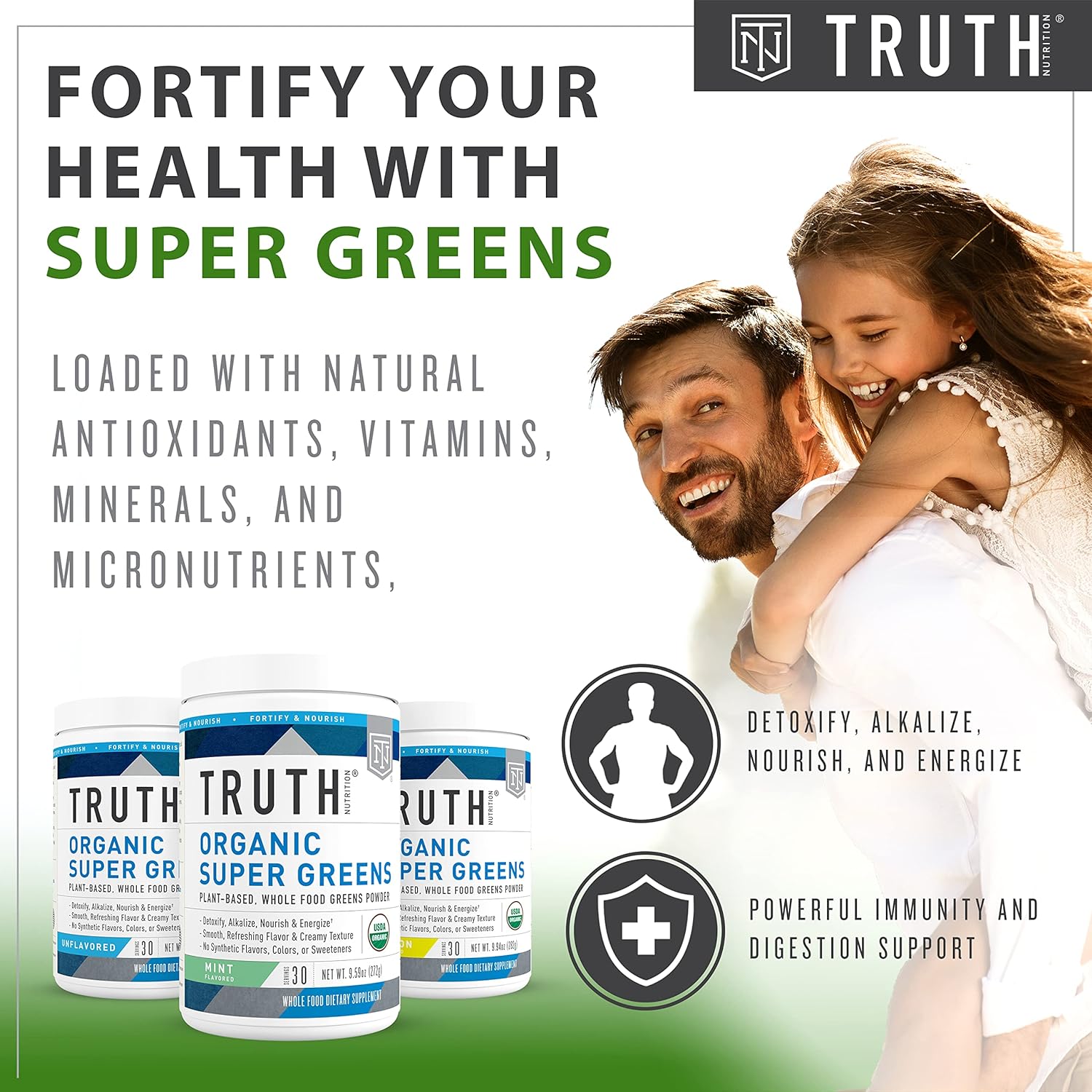 Truth Nutrition Super Greens Powder - Organic Green Superfood Powder to Boost Energy & Immunity, Healthy Digestion for Men & Women, Green Supplement Smoothie Powder Mix (Mint) : Health & Household