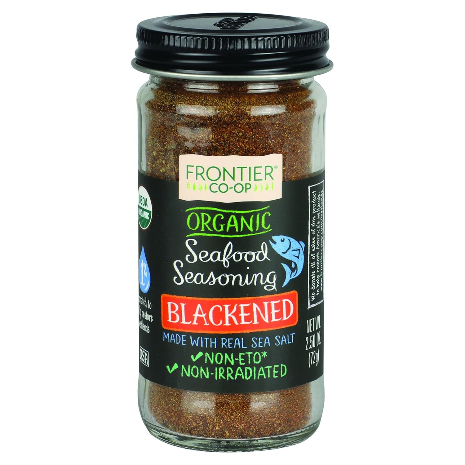 Frontier Co-Op Organic Blackened Seafood Seasoning, 2.5 Ounce Bottle, Savory Blend For Fish, Seafood, Sauces, Chowders