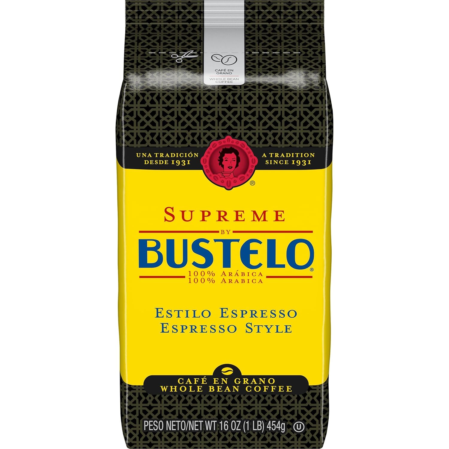 Café Bustelo Supreme By Bustelo Espresso Style Dark Roast Whole Bean Coffee, 16 Ounce (Pack Of 6)