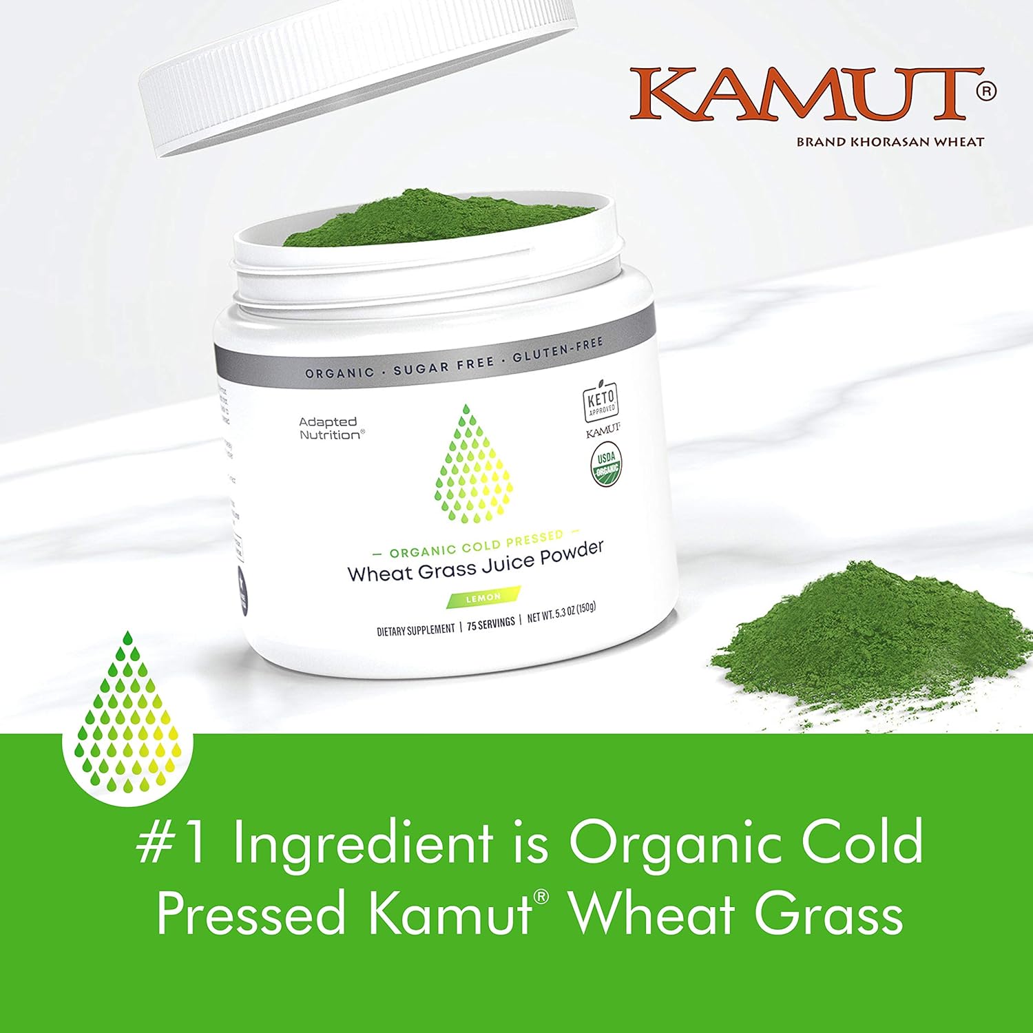 Organic Wheatgrass Juice Powder with Kamut | 75 Servings | Chlorophyll & Trace Minerals | No Maltodextrin & Sugar | Delicious Lemon Flavor : Health & Household