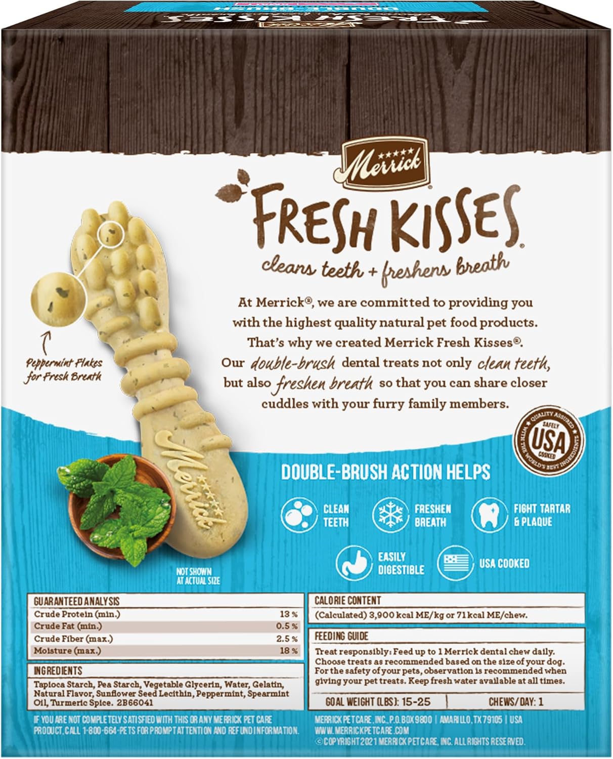 Merrick Fresh Kisses Natural Dental Chews, Toothbrush Treat Shape Infused With Real Mint, Small Dogs 15-25 Lbs - 36 ct. Box