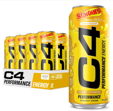 C4 Performance Energy Drink | Starbust™ Lemon | Zero Sugar Carbonated Preworkout Energy | 200Mg Caffeine With Beta Alanine | 16 Fl Oz (12 Pack)