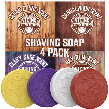 Viking Revolution Shaving Soap For Men - Shave Soap For Use With Shaving Brush And Bowl For Smoothest Wet Shave, Shaving Soap Puck - 4 Pack Variety, Each Pack 2.5Oz