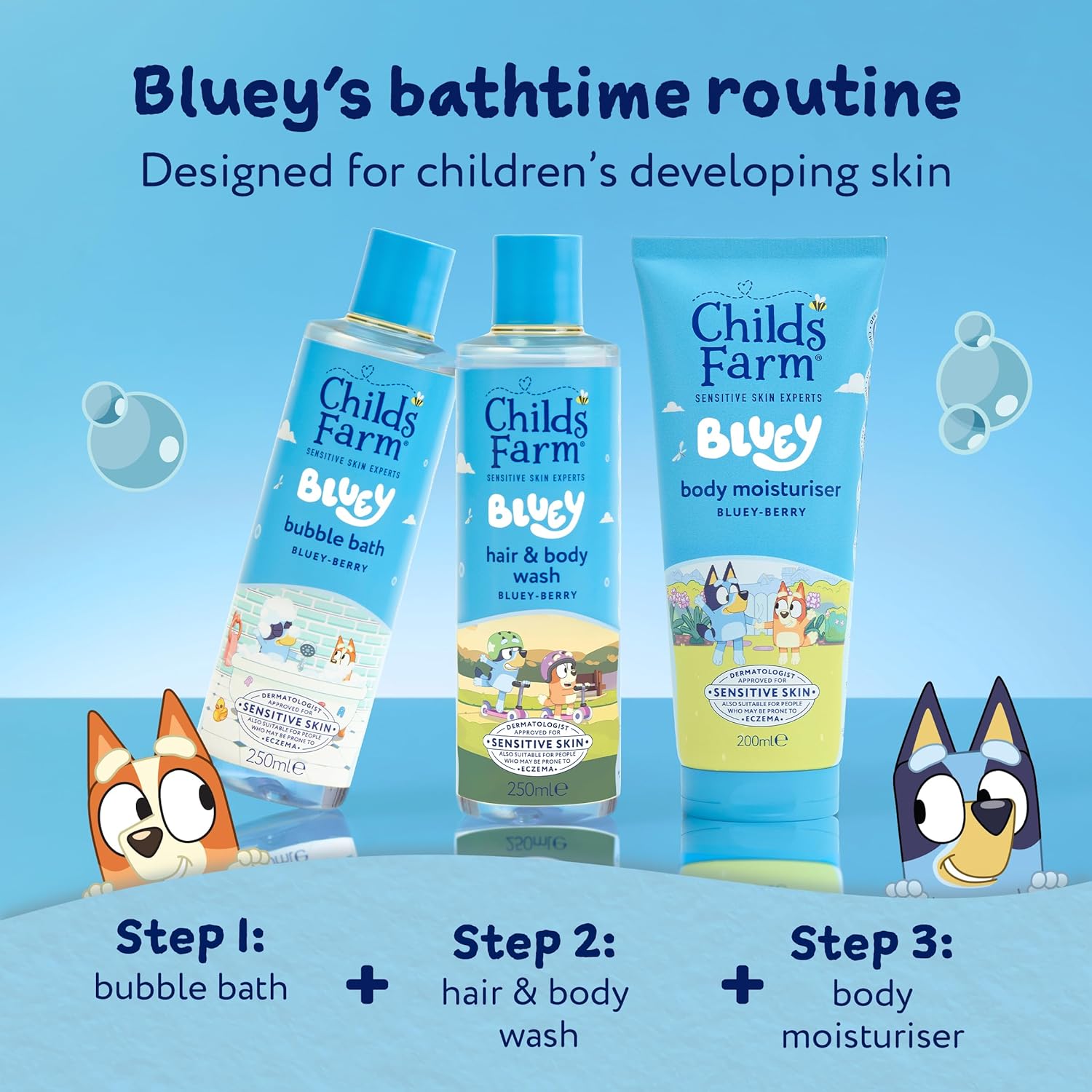 Childs Farm Kids Bluey Bubble Bath, Bluey-Berry | Gently Cleanses & Soothes | Suitable for Dry, Sensitive Skin, 250ml : Amazon.co.uk: Health & Personal Care