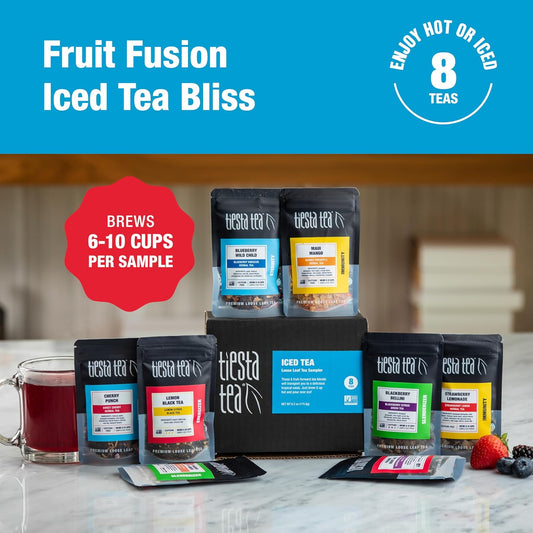 Tiesta Tea - Iced Tea Sampler Set, High To No Caffeine, Loose Leaf Variety Pack With 5 Base Flavors & 3 Assorted Flavors - 8 Resealable Sample Pouches