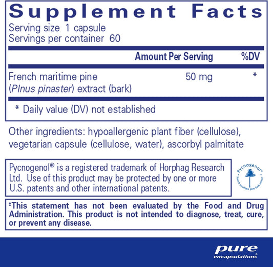 Pure Encapsulations Pycnogenol (Pine Bark Extract) 50 Mg | Hypoallergenic Supplement To Support Cognitive Function And Cardiovascular Health | 60 Capsules