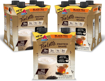 Atkins Iced Tea Latte Protein Shake, Black Tea with Honey, 15g Protein, 3g Fiber, 1g Sugar, Made with Real Tea, 12 Shakes