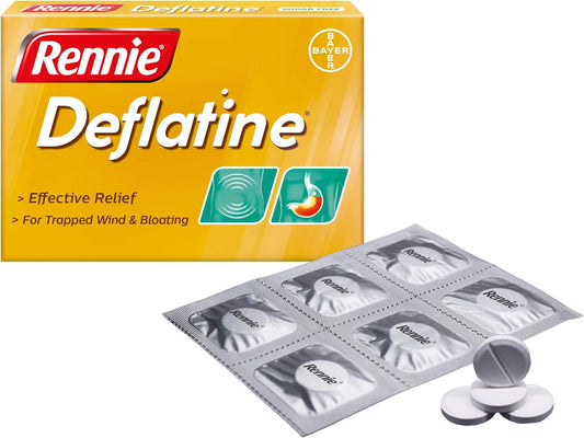 Rennie Deflatine, Trapped Wind And Bloating Tablets, Fast And Effective Heartburn Relief And Indigestion Relief, Sugar Free Mint, 1 Pack Of 36 Tablets