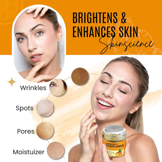 Turmeric + 30% Vitamin C Face Glow Booster Moisturizer & Skin Repairing Cream - With Hyaluronic Acid, Organic Ingredients – Hydrating Face Moisturizer For Dry, Normal, Oily Skin – Anti-Aging