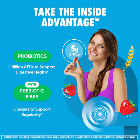 Digestive Advantage Prebiotic Fiber Gummies + Probiotics For Gut Health, 5G Prebiotic Fiber Plus 1 Billion Cfu Probiotic, Supports Digestive Health & Regularity, (60Ct Bottle) Strawberry Flavor