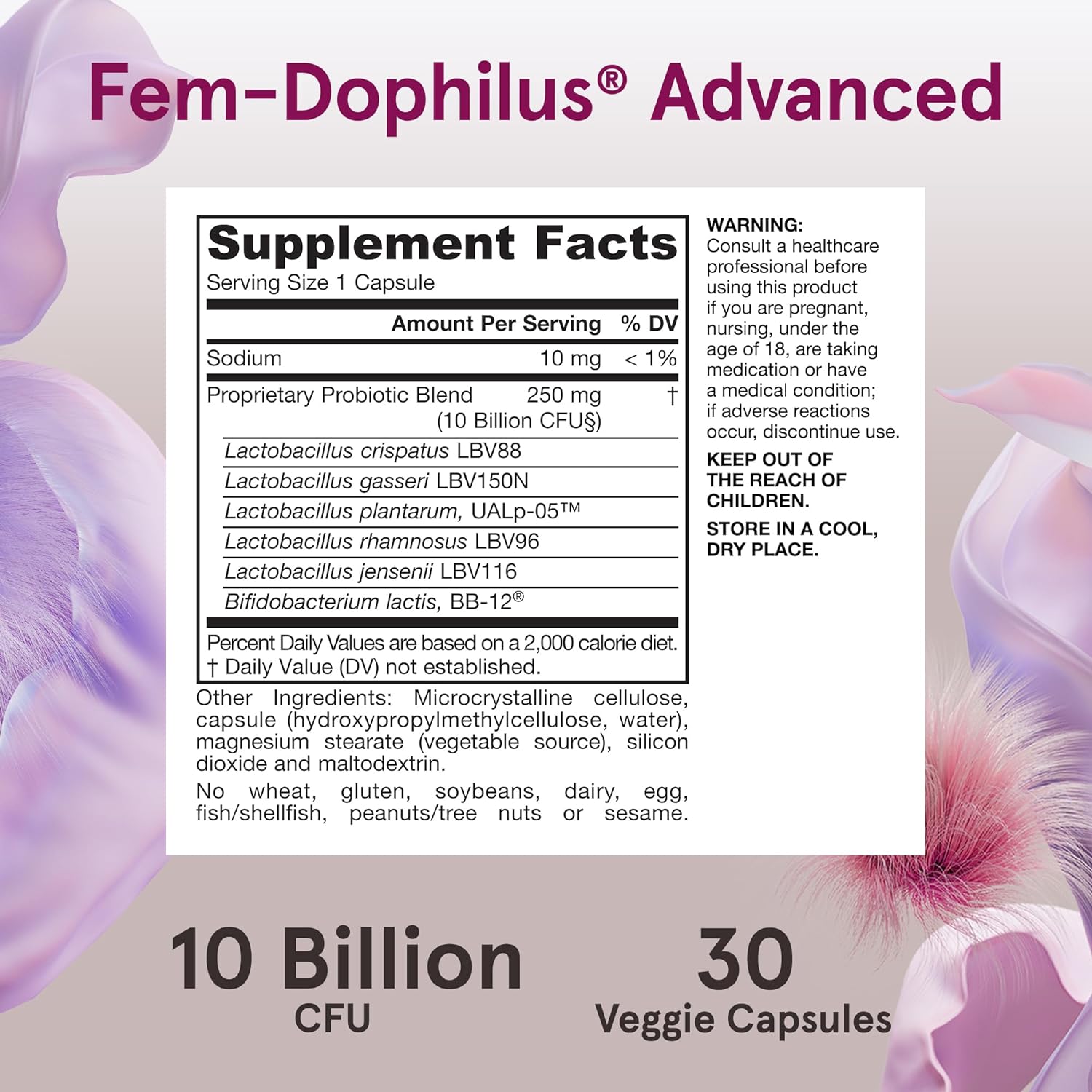 Jarrow Formulas Fem-Dophilus Advanced Probiotics 10 Billion CFU With 6 Science-Backed Strains, Dietary Supplement for Vaginal, Urinary Tract and Digestive Support, 30 Veggie Capsules, 30 Day Supply : Health & Household