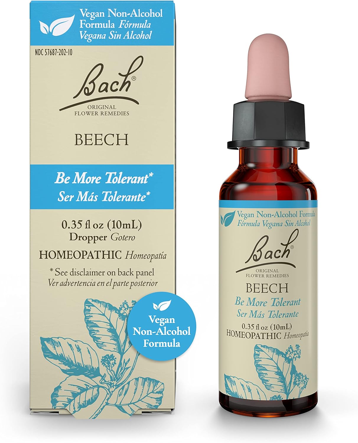 Bach Original Flower Remedies, Beech for Tolerance (Non-Alcohol Formula), Natural Homeopathic Flower Essence, Holistic Wellness and Stress Relief, Vegan, 10mL Dropper