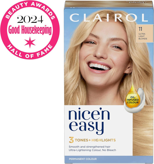 Clairol Nice'N Easy Crème, Natural Looking Oil Infused Permanent Hair Dye, 11 Ultra Light Blonde