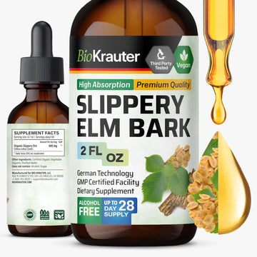 Bio Krauter Slippery Elm Bark Drops - Ulmus Rubra Slippery Elm For Women And Men - Respiratory & Digestive Support - Vegan, Alcohol & Sugar Free Extract - 4 Fl.Oz