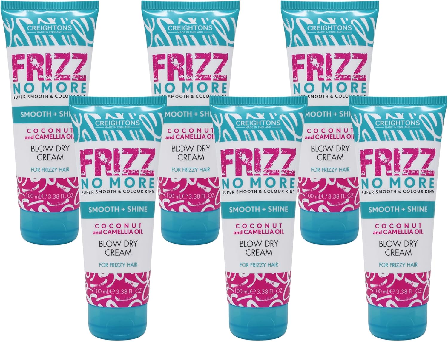 Creighton’S 6 X 100Ml Multipack Frizz No More Smooth & Shine Blow Dry Cream, With Coconut & Camellia Oil, Defends Against Humidity & Frizzy Hair, Gives Super Smooth & Sleek Hair, Vegan & Cruelty Free