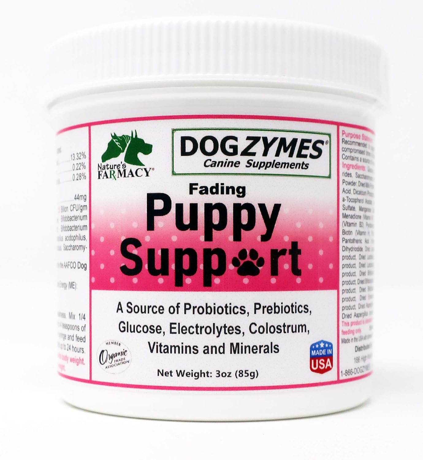 Dogzymes Fading Puppy Support Probiotics Prebiotics Enzymes Glucose Electrolytes Vitamins Minerals Mix 1 to 16 with Water (3 Ounce)