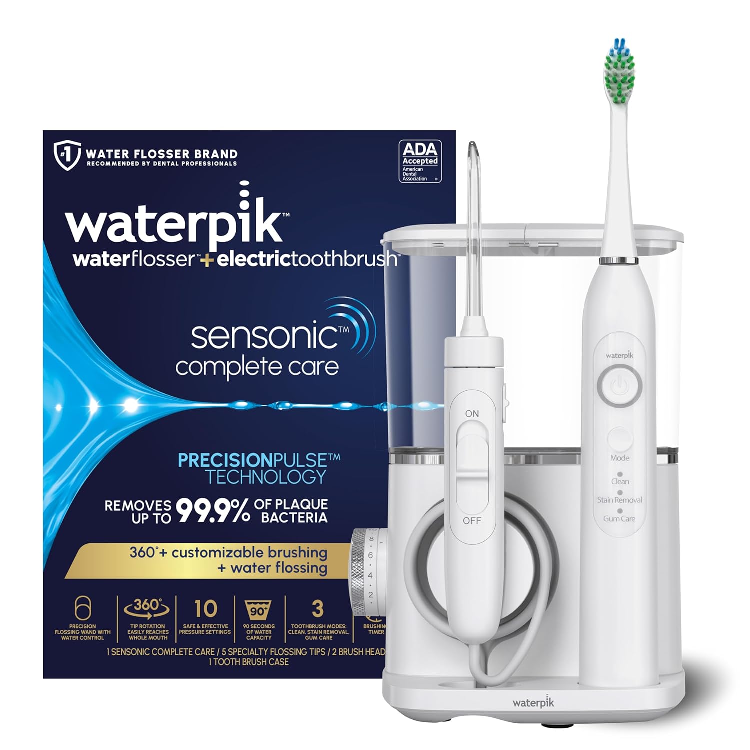 Waterpik Sensonic Complete Care Water Flosser And Rechargeable Electric Toothbrush Combo Set, Cc-04, White, Packaging May Vary