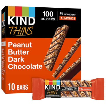 Kind Thins Peanut Butter Dark Chocolate Bars, Gluten Free, 100 Calories, 0.74 Oz Bars, 10 Count