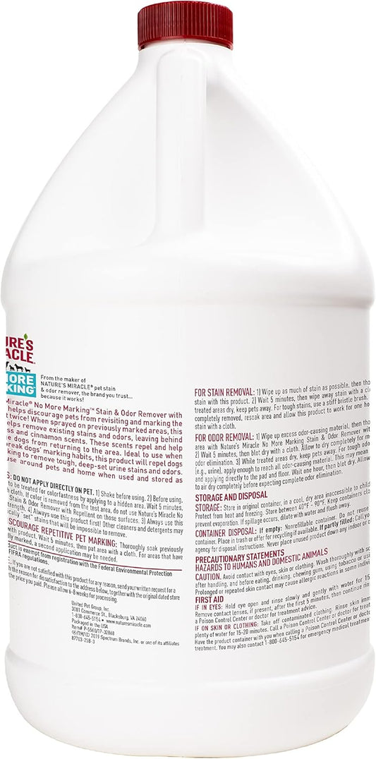 Nature’S Miracle No More Marking Stain And Odor Remover With Repellent, Helps Discourage Repetitive Pet Marking, 1 Gallon