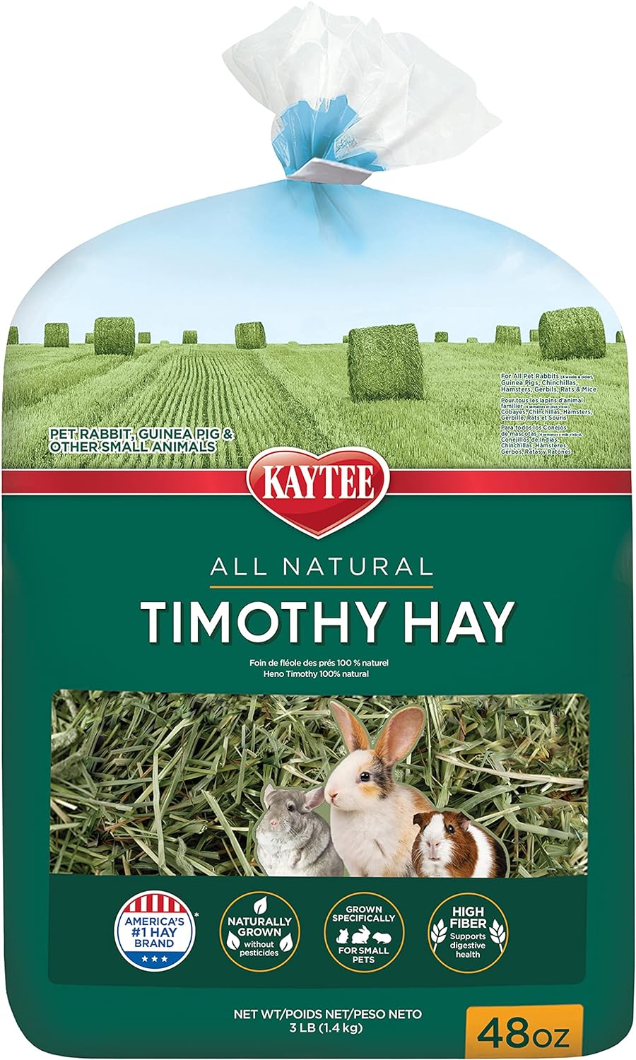 Kaytee All Natural Timothy Hay For Guinea Pigs, Rabbits & Other Small Animals, 3 Pound