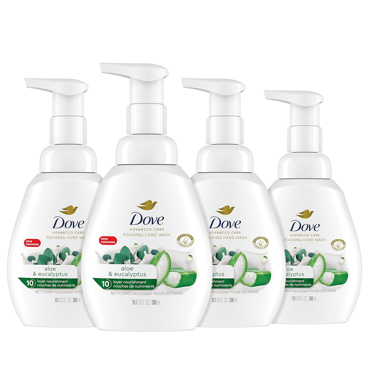 Dove Foaming Hand Wash 4 Count Aloe & Eucalyptus Protects Skin From Dryness, More Moisturizers Than The Leading Ordinary Hand Soap, 10.1 Oz