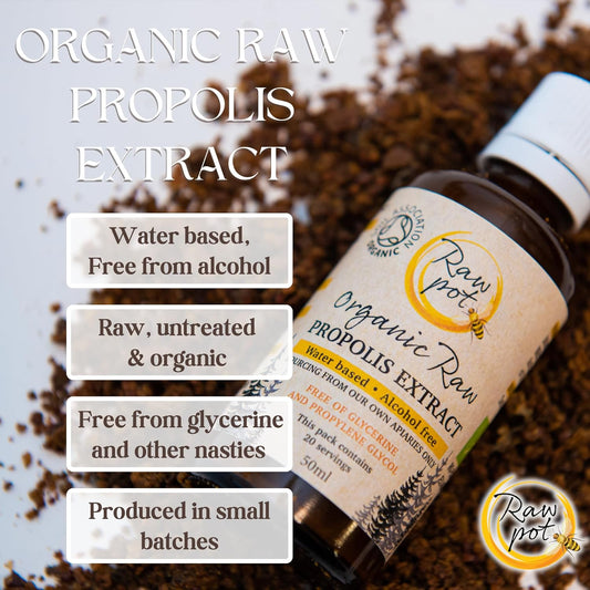 Raw Pot – Extrait de Propolis Bio Liquide, Sans Alcool, 100% Pur, Immunité & Gorge, 30 ml