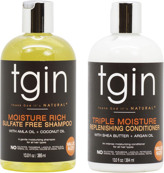 Tgin Moisture Rich Sulfate Free Shampoo, Triple Moisture Replenishing Conditioner & Green Tea Super Moist Leave-In Conditioner Set - Moisturizing, Detangle