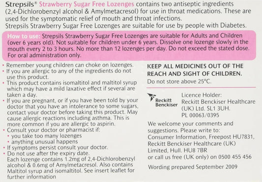 Strepsils Sore Throat Lozenges, Strawberry, 36 Total, Sore Throat Relief, Soothing Relief, Numbs Throat, Throat Infection Relief, Dual Antiseptic Action, Sore Throat, Medication