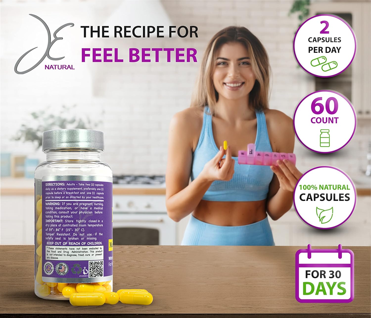 Je Natural Biotin Hair Skin And Nails Vitamins, Vitamin C, Biotin And Collagen Supplements That Make Hair Grow Faster And Longer, For All Ages, 60 Capsules Of Biotin 20000Mcg Maximum Strength. : Health & Household