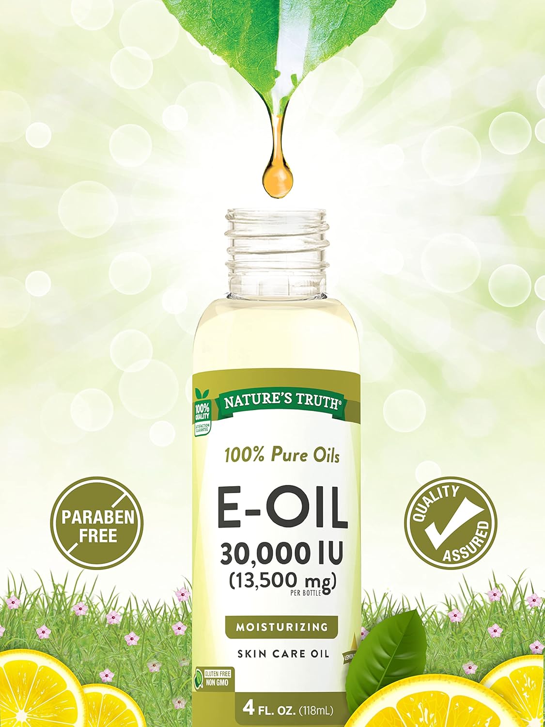 Nature's Truth Vitamin E Oil for Skin 30,000 IU | 100% Pure | 4 oz | Lemon Scented | GC/MS Tested : Beauty & Personal Care