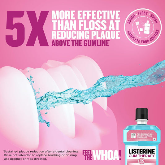 Listerine Gum Therapy Antiplaque & Anti-Gingivitis Mouthwash, Oral Rinse To Help Reverse Signs Of Early Gingivitis Like Bleeding Gums, Ada Accepted, Glacier Mint, 1 L