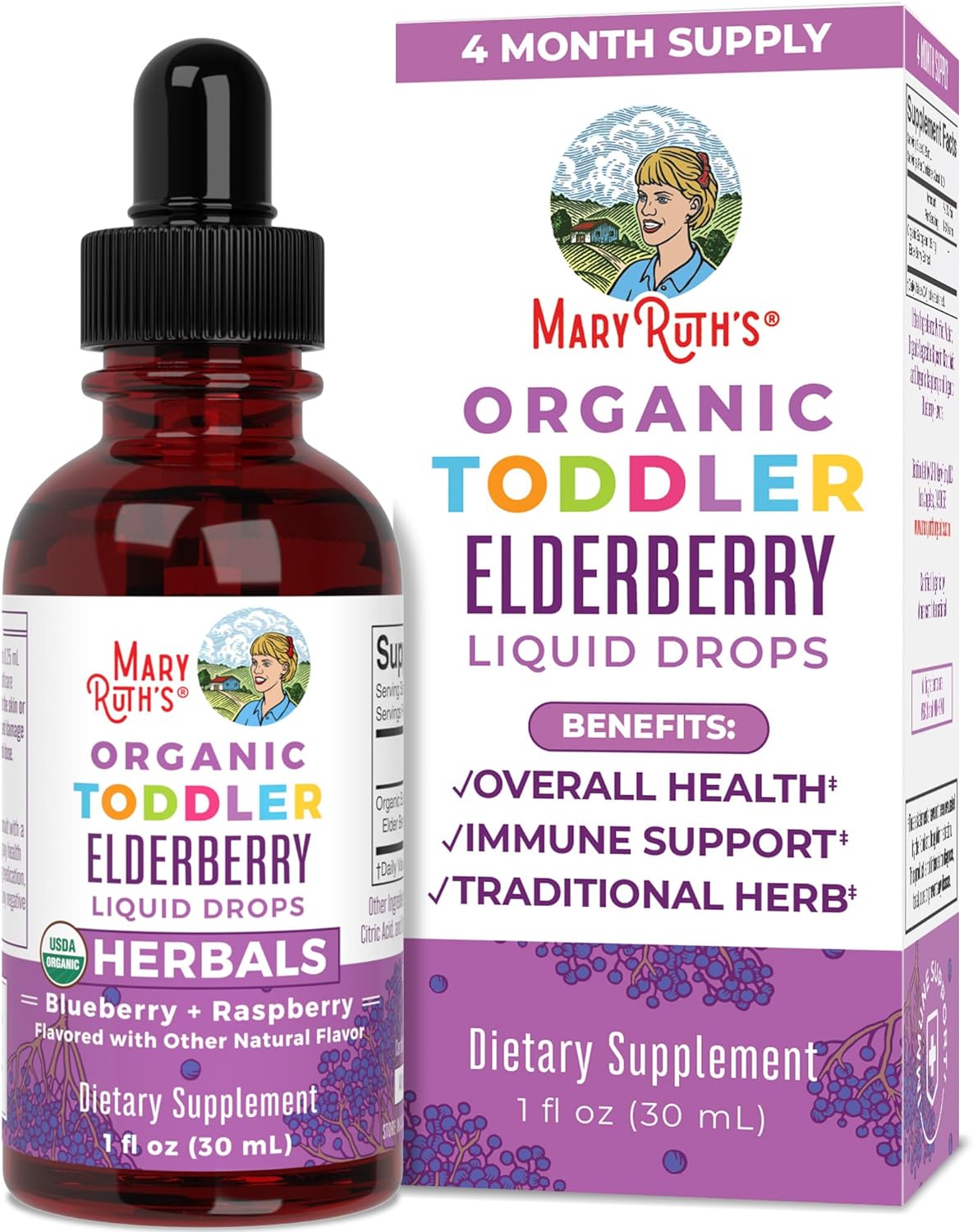 MaryRuth Organics Toddler Elderberry Liquid Drops | USDA Organic | Black Elderberry Supplement for Ages 1-3 Years | Immune Support & Overall Health | Vegan | Non-GMO | Gluten Free | 30 Servings