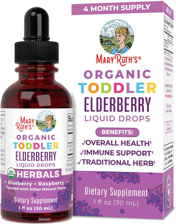 MaryRuth Organics Toddler Elderberry Liquid Drops | USDA Organic | Black Elderberry Supplement for Ages 1-3 Years | Immune Support & Overall Health | Vegan | Non-GMO | Gluten Free | 30 Servings