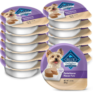 Blue Buffalo Delights Natural Adult Small Breed Wet Dog Food Cups, Pate Style, Porterhouse Flavor In Savory Juice 3.5-Oz (Pack Of 12)