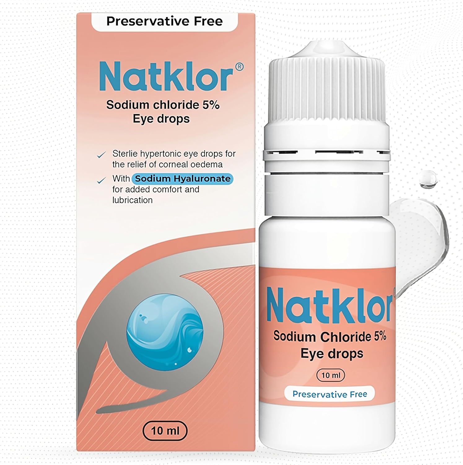 Natklor Sodium Chloride 5% Eye Drops For Corneal Oedema | Hypertonic Saline Drops | Preservative Free Novelia Bottle Technology | 10Ml