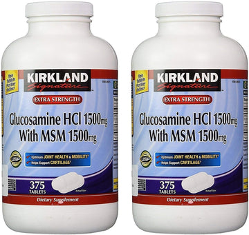 Kirkland Signature Extra Strength Glucosamine Hci 1500Mg, With Msm 1500 Mg, 375-Count Tablets (Multi Pack Of 2)