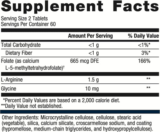 Metagenics Arginine Plus - 1.5 G L-Arginine - Supports Blood Flow & Heart Health* - 665 Mcg Dfe Folate (As Calcium L-5-Methyltetrahydrofolate) - Non-Gmo, Vegetarian & Gluten-Free - 120 Count