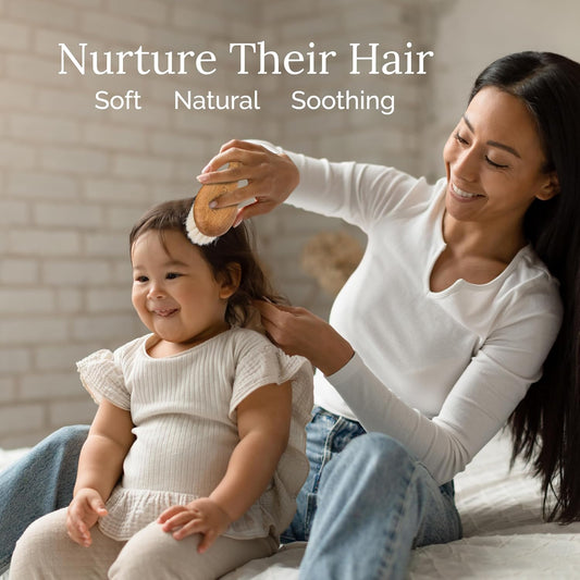 Natemia Soft Bristle Baby Hair Brush - Wooden Toddler & Newborn Grooming Cradle Cap Brush