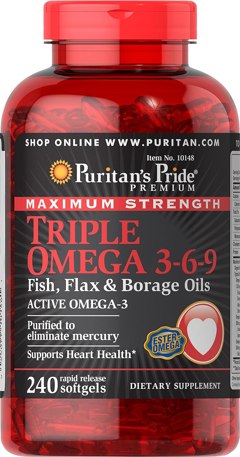 Puritan'S Pride Triple Omega 3-6-9 Fish, Flax And Borage, Supports Healthy Joints Yellow 240 Count (Pack Of 1)