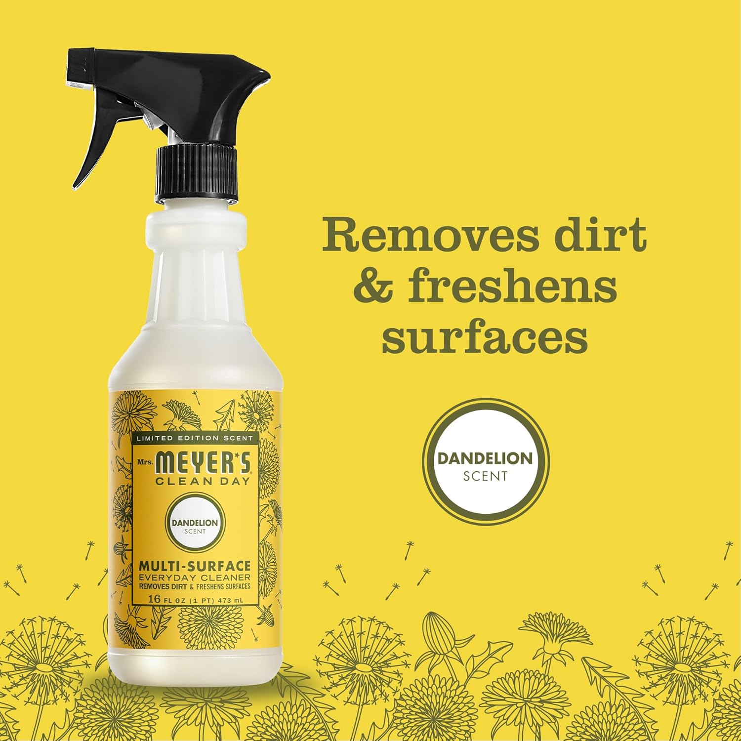 Mrs. Meyer'S Clean Day Multi-Surface Everyday Cleaner, Dandelion Scent, 16 Ounce Bottle