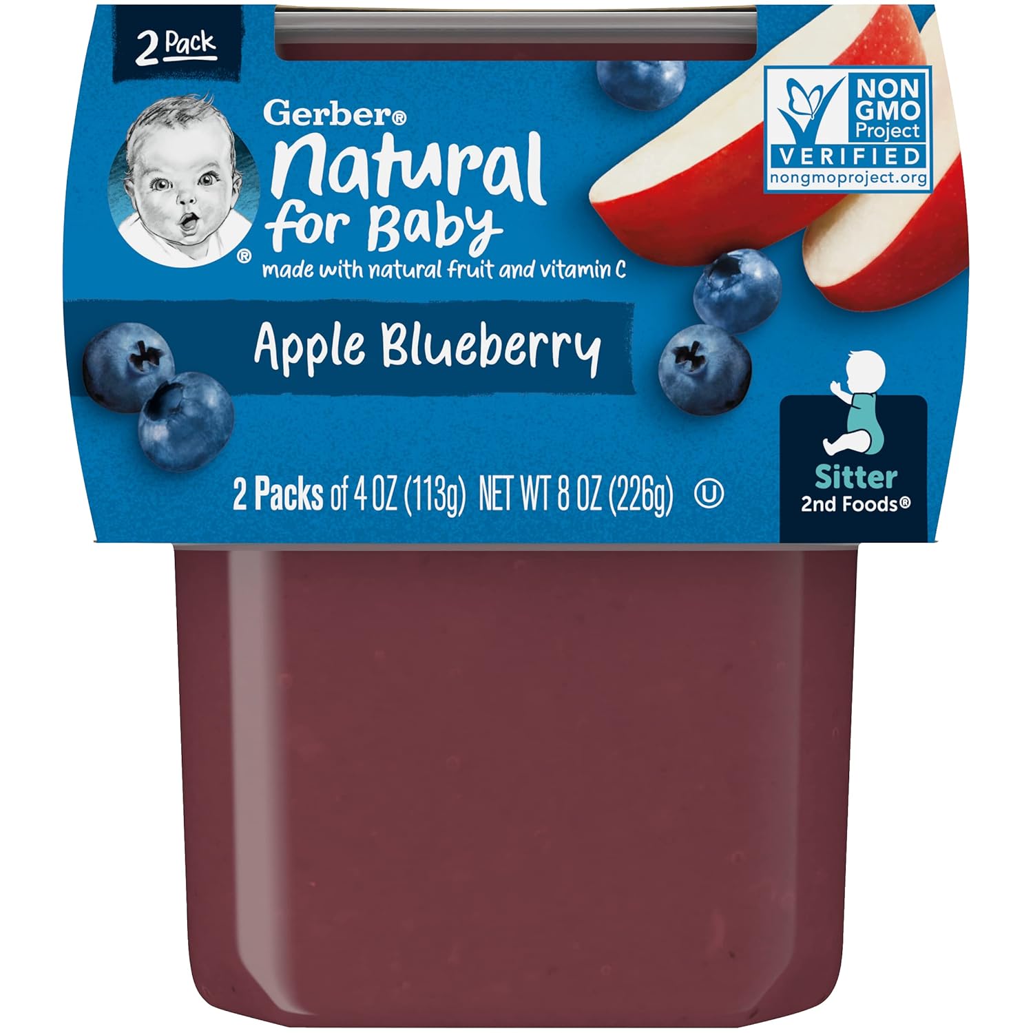 Gerber Baby Food Apple Blueberry, 4 Oz, 2 Ct Tubs